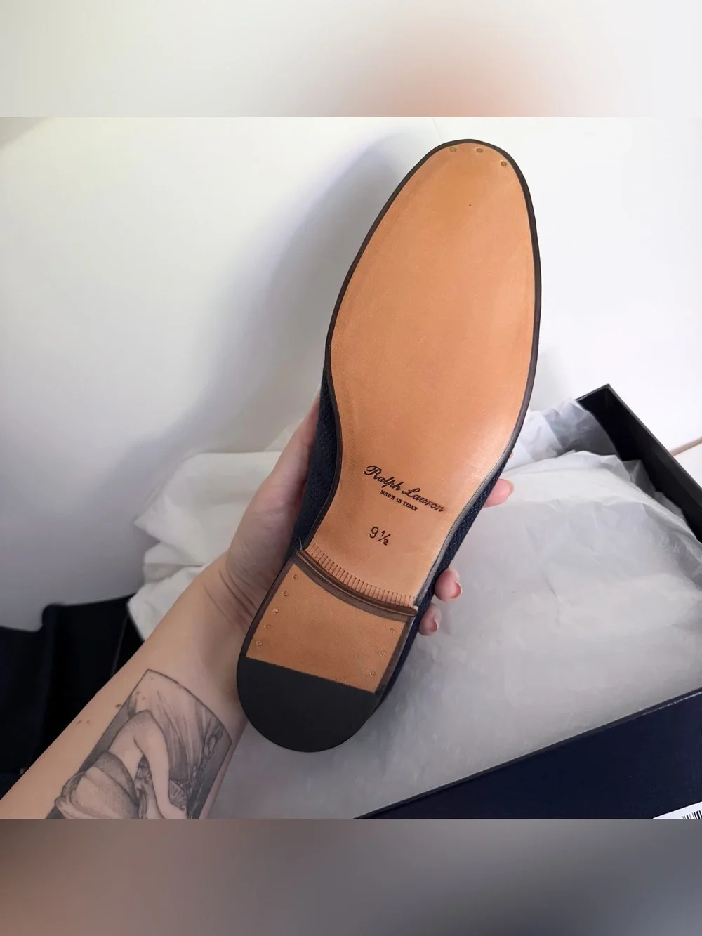 Ralph Lauren Purple Label Alonzo Bullion Crest Linen Slipper in Navy NWT NIB